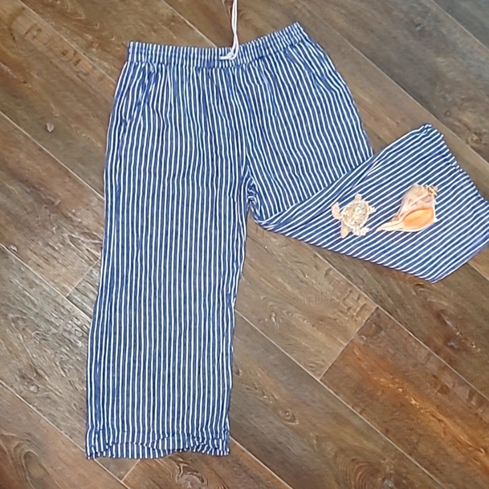 Linen Cotton Wide Leg Calf Length Pants Beach Coverup
